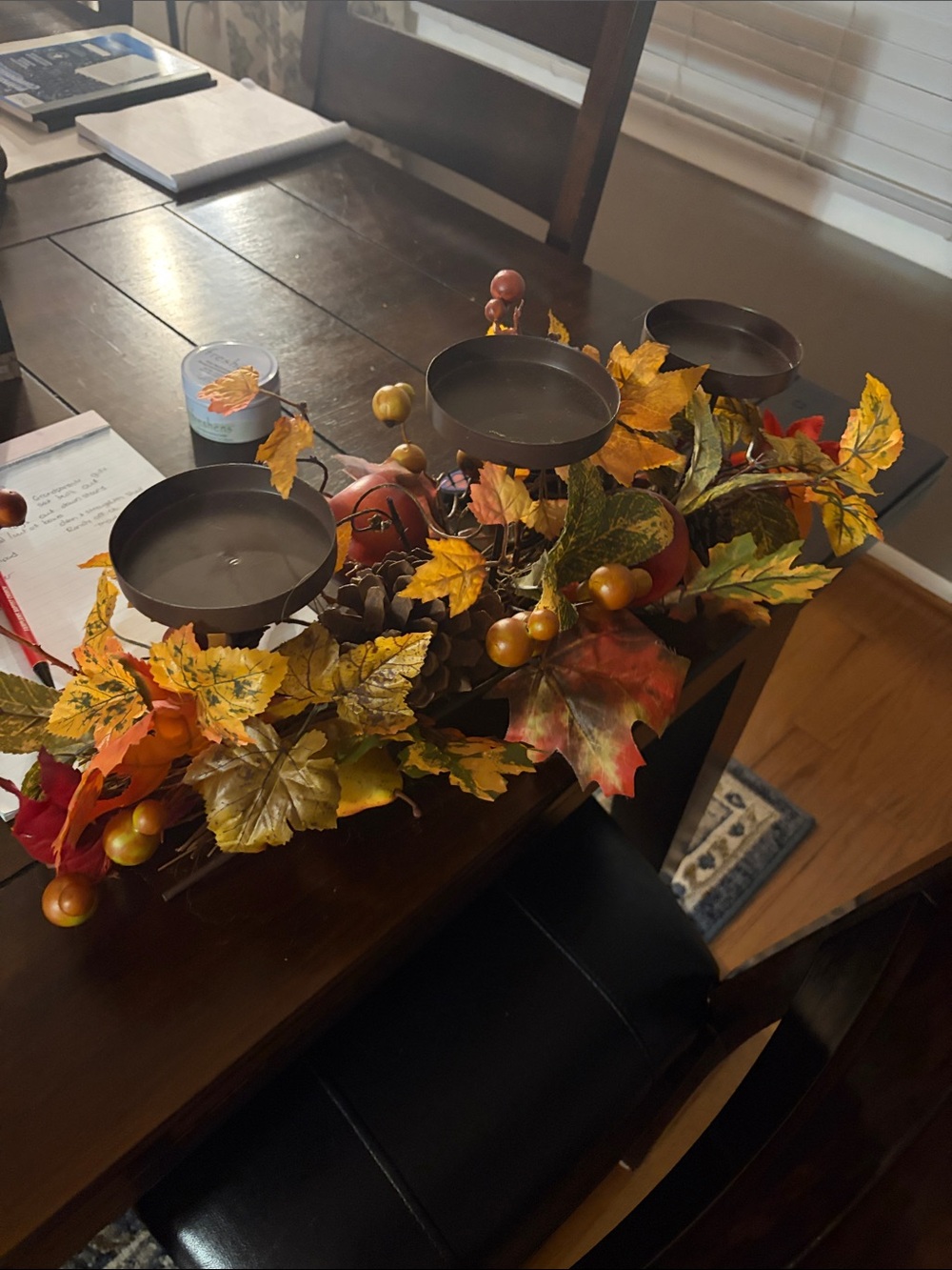 Autumn Harvest Faux Foliage Candle Centerpiece - Brown